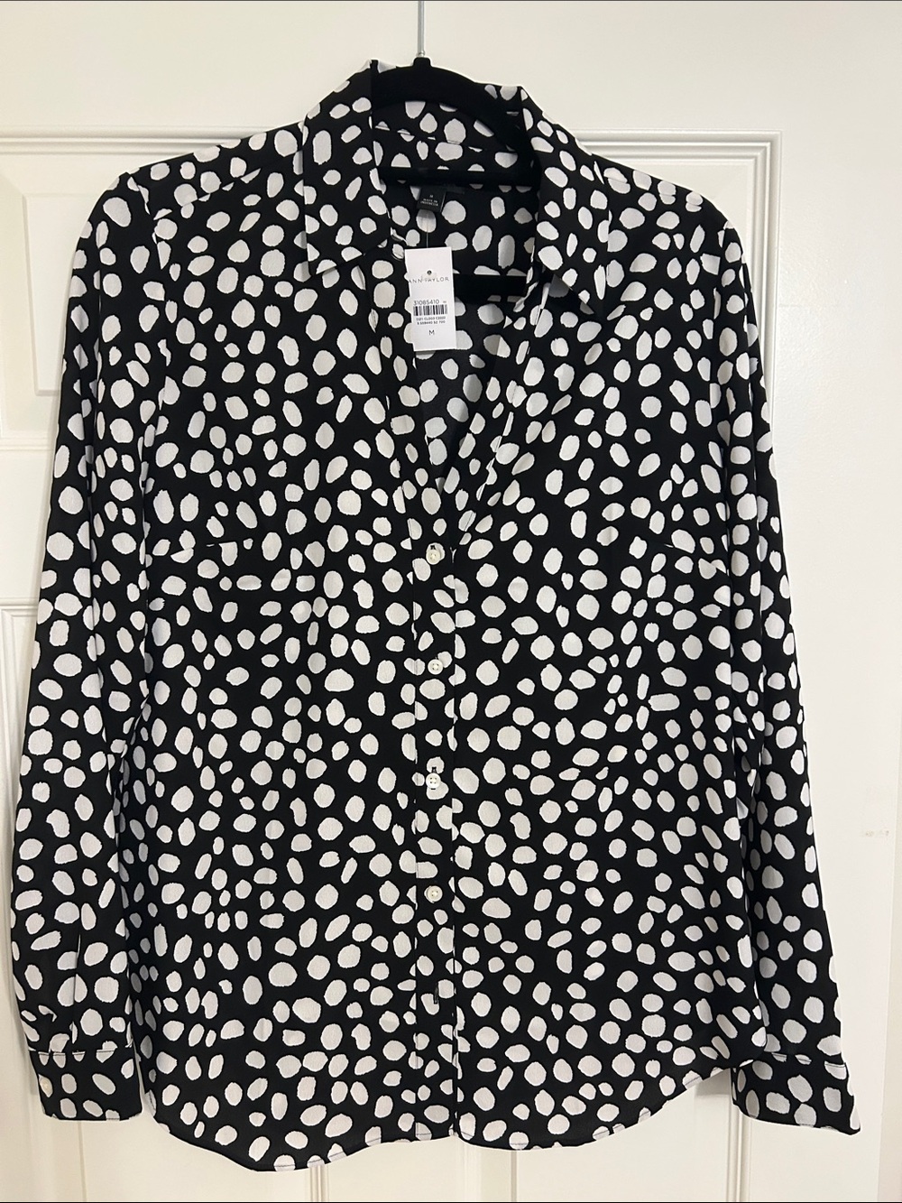 Ann Taylor Black and White Polka Dot Button-Down Blouse